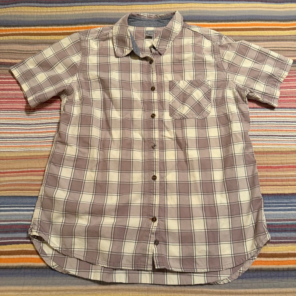Carhartt Womens Purple Plaid Dodson Short Sleeve Button Down Shirt Large 12/14